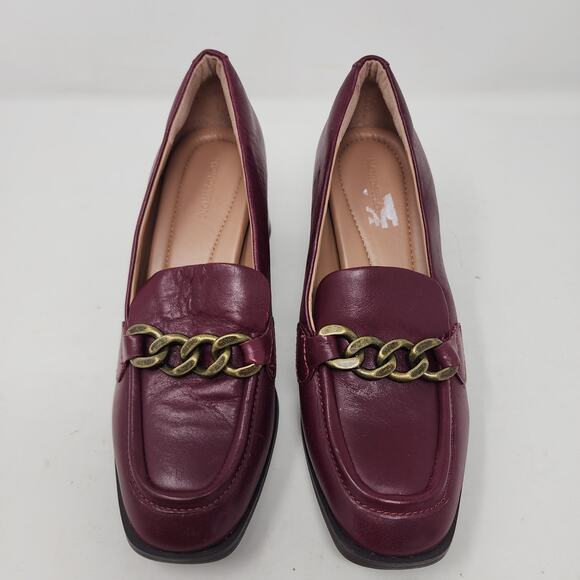 Nordstrom's Bernice Block Heels Chain Detail Leather Loafers Burgundy Leather 6 - Picture 4 of 11